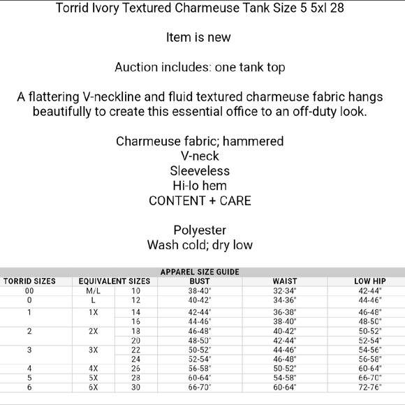 Torrid Ivory Textured Charmeuse Tank Size 4 - Picture 8 of 8